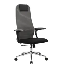 Кресло руководителя PREMIUM Ultimate EX-801 хром, плотная двойная сетка Х2, черное/серое