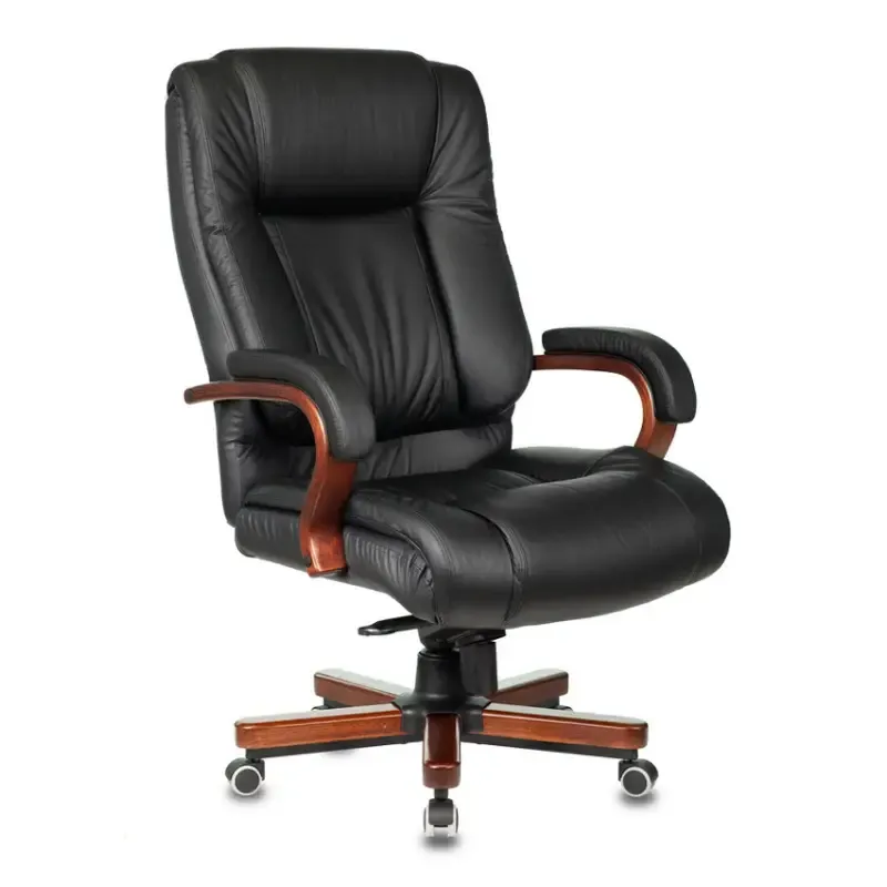 Кресло руководителя Бюрократ T-9925WALNUT/BLACK черный кожа крестовина дерево главное фото